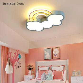 Animacinių filmų kūrybos baltus debesis lubų lempa, Berniukas, Mergaitė, Miegamojo, vaikų kambario šviesos modernus šiltas LED rainbow lubų lempa
