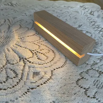Mediniai Led Lempos Base 3D Led Naktį Lempa USB Kabelį Įjunkite Nakties Šviesos 15cm Ilgio Medinių Lempa Bazė Balta/Šilta Šviesa Namų Puošybai