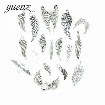 YuenZ 17pcs Sumaišykite sparnus pakabukai Antikvariniai sidabro spalvos Metalinės plunksnos žavesio tinka karoliai, Apyrankės, papuošalai priėmimo U021